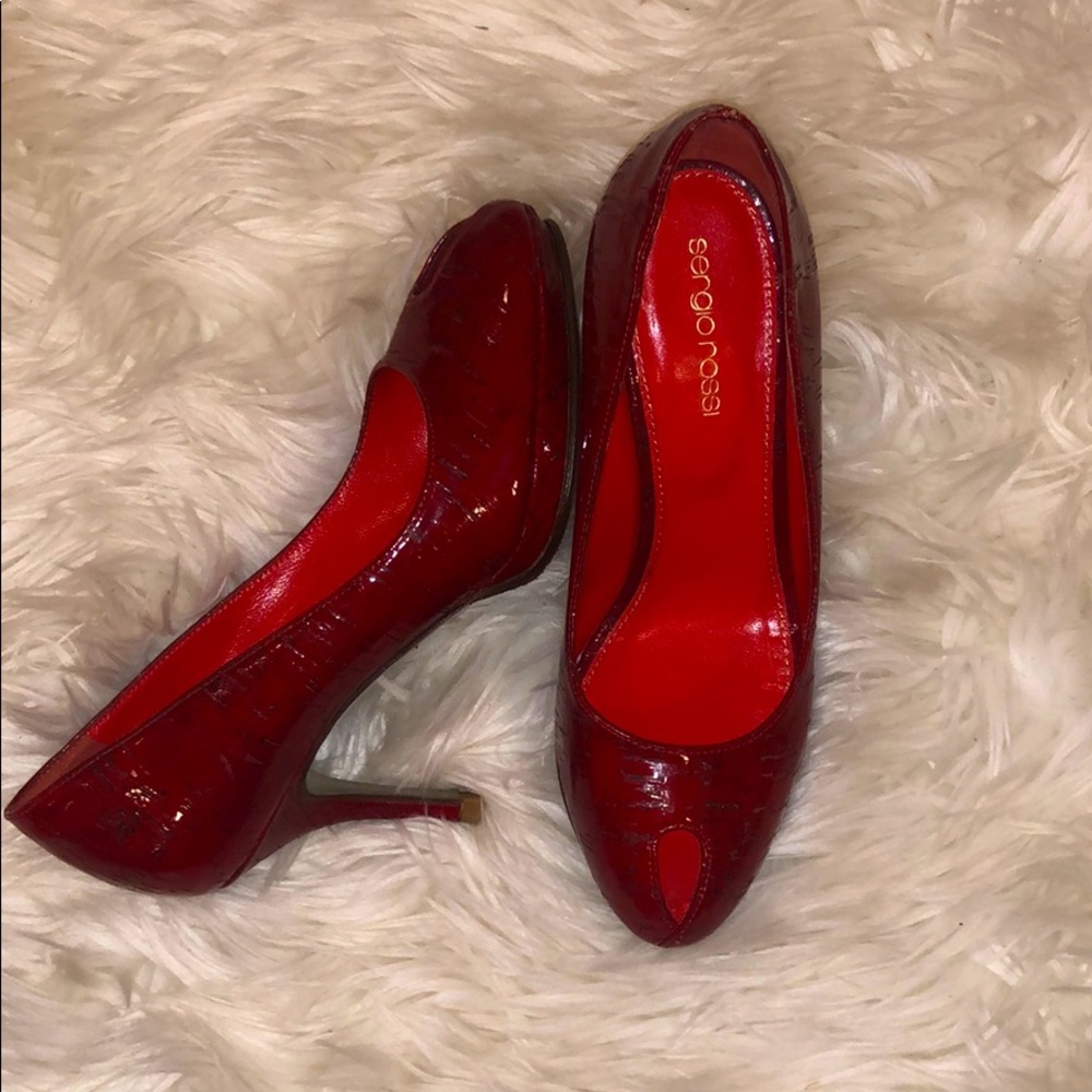 Sergio Rossi red heels with peep toe